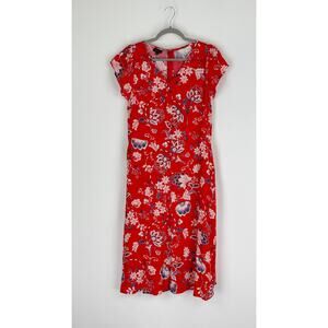 Talbots Floral Printed V Neck Midi Shirtdress Womens Size 8 New Red Blue White